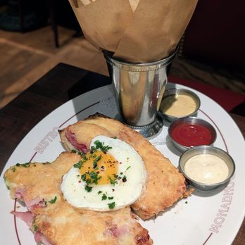 Bistro Monadnock - Croque Madame with beef fat fries - French Near Me - Chicago, Illinois
