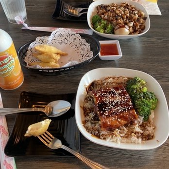 Ramen Q - Unagi Don, Chashu Don, Crab Rangoons (6), Mountain Dew, mango cream soda - Ramen Near Me - Elk Grove, California Ramen Q - Unagi Don, Chashu Don, Crab Rangoons (6), Mountain Dew, mango cream soda - Ramen Near Me - Elk Grove, California