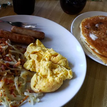 Sara's Kitchen - Scrambled eggs, hash browns, sausage, and coconut/chocolate chip pancakes! So yummy! - Breakfast & Brunch Near Me - Palm Beach Gardens, Florida Sara's Kitchen - Scrambled eggs, hash browns, sausage, and coconut/chocolate chip pancakes! So yummy! - Breakfast & Brunch Near Me - Palm Beach Gardens, Florida