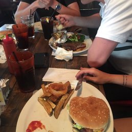 Bacon cheeseburger, steak and nachos! So good!