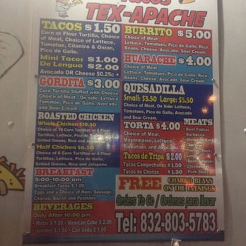 Tacos Tex-Apache - Their prices are really good for the amount of food you get. - Tex-Mex Near Me - Houston, Texas Tacos Tex-Apache - Their prices are really good for the amount of food you get. - Tex-Mex Near Me - Houston, Texas