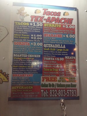 Menu photo 6 Tacos Tex-Apache Houston, TX