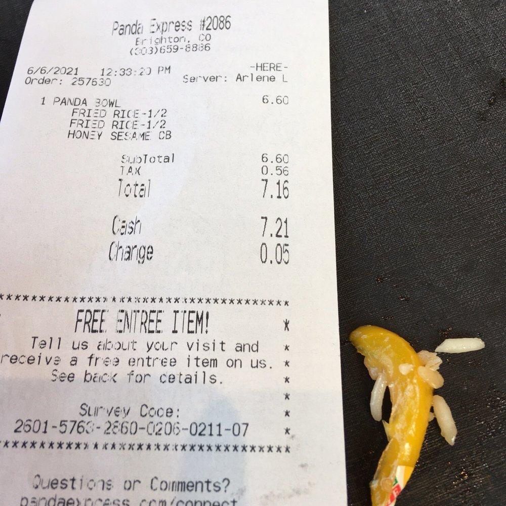 Panda Express - Produce sticker on diced yellow pepper in entree at panda express on Kuner Road in - Chinese Near Me - Brighton, Colorado Panda Express - Produce sticker on diced yellow pepper in entree at panda express on Kuner Road in - Chinese Near Me - Brighton, Colorado