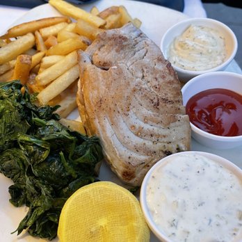 Atlantic Fish - Tuna steak with fries and spinach - Seafood Near Me - Boston, Massachusetts