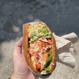 Jumbo Lobster roll, half regular half spicy Jumbo Lobster roll, half regular half spicy