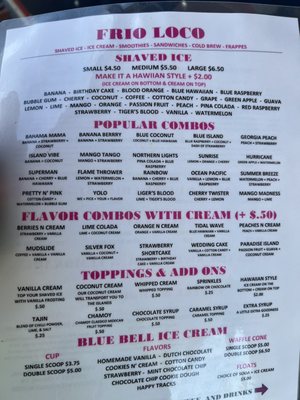 Menu photo 5 Frio Loco Crystal Beach, TX