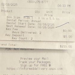 US Post Office - 2/18/2025:  Ooof~I gotta rent an egregiously EXPENSIVE mailbox!
