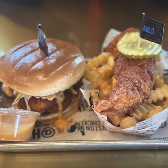 Houston TX Hot Chicken - Free YELP meal: Chicken Sandwich, Tender, Fries, and a fountain drink - Chicken Shop Near Me - College Station, Texas Houston TX Hot Chicken - Free YELP meal: Chicken Sandwich, Tender, Fries, and a fountain drink - Chicken Shop Near Me - College Station, Texas
