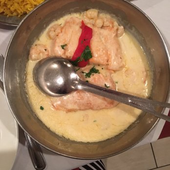 Casa Vasca - Salmon and shrimp in champagne sauce. Not my cup of tea bc it's sweet, but HUGE portion. Those are 2 full filets. - Spanish Near Me - Newark, New Jersey Casa Vasca - Salmon and shrimp in champagne sauce. Not my cup of tea bc it's sweet, but HUGE portion. Those are 2 full filets. - Spanish Near Me - Newark, New Jersey