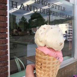 Coconut almond and cherry pecan in a waffle cone!