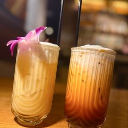 A Glass of mango sticky rice (drink) & Thaiger's Cloud Tea