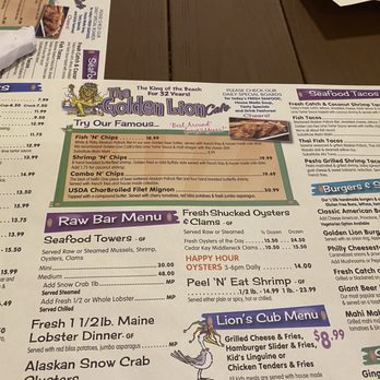 The Golden Lion Cafe - Golden Lion Simple Menu but great choice's - Seafood Near Me - Flagler Beach, Florida