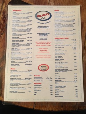 Menu photo 1 Villager's Cafe Maurice, LA