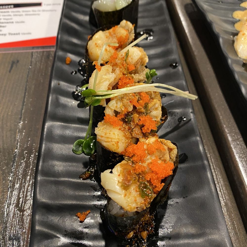 Ono Sushi - Tako wasabi (back) and scallop nigiri (front) - Japanese Near Me - Las Vegas, Nevada Ono Sushi - Tako wasabi (back) and scallop nigiri (front) - Japanese Near Me - Las Vegas, Nevada