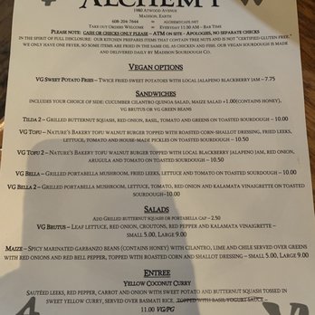Alchemy - Vegan menu - New American Near Me - Madison, Wisconsin