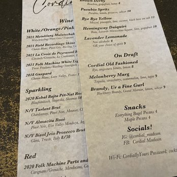 Cordial - Cocktail Bars Near Me - Madison, Wisconsin