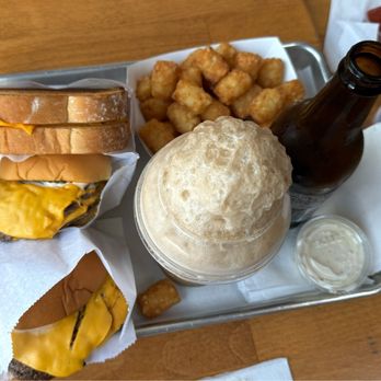 Proudly Serving - grilled cheese, PS burger, tots, root beer float, aioli sauce - Burgers Near Me - Redondo Beach, California