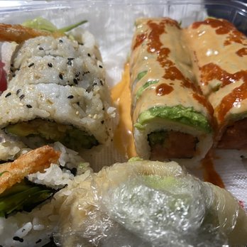 Yo Sushi - Shrimp tempura roll (L) and Deluxe Lambada (R) - Sushi Bars Near Me - Fairfield, California Yo Sushi - Shrimp tempura roll (L) and Deluxe Lambada (R) - Sushi Bars Near Me - Fairfield, California