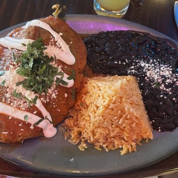 Casa Lola - Chile Relleno served with rice and black beans. And I had dish with their homemade tortillas. - Mexican Near Me - Sacramento, California