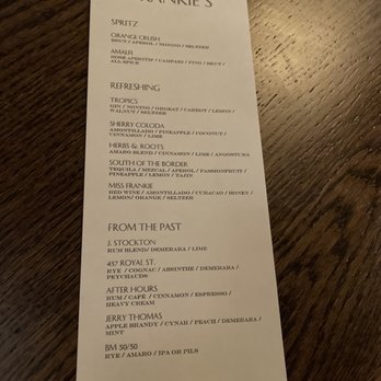 Frankie’s - Drink menu - Cocktail Bars Near Me - Oceanside, California