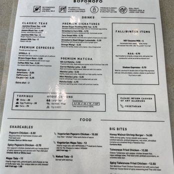 Bopomofo Cafe - Current Menu (March 2022) - Bubble Tea Near Me - Artesia, California