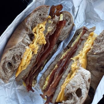 Stuff A Bagel - Sausage Patty, 1 Egg, Bacon and Cheese on a Cinnamon Raisin Bagel 4-25-2026 - Bagels Near Me - Farmingdale, New York