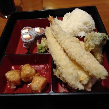Fujihana - This is the shrimp tempura lunch box with shrimp dumplings. comes with soup or salad and cost about $10. - Japanese Near Me - York, Pennsylvania Fujihana - This is the shrimp tempura lunch box with shrimp dumplings. comes with soup or salad and cost about $10. - Japanese Near Me - York, Pennsylvania