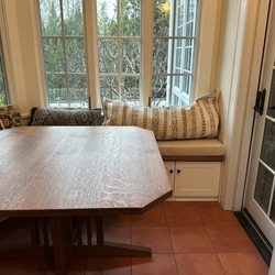Hardwood Artisans - Oak mission style table designed to fit in new sun room.