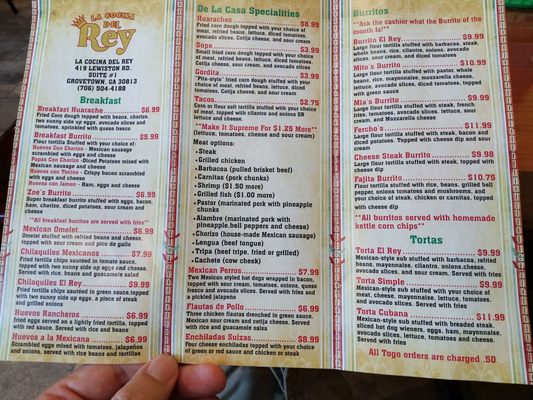 Menu photo 6 La Cocina Del Rey Grovetown, GA Menu photo 6 La Cocina Del Rey Grovetown, GA