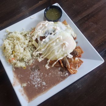 Mex Cocina Cafe - Chilaquiles Rojo con asada. Portion is big and filling. Wish their sauce was more spicier tho - Desserts Near Me - Burbank, California Mex Cocina Cafe - Chilaquiles Rojo con asada. Portion is big and filling. Wish their sauce was more spicier tho - Desserts Near Me - Burbank, California