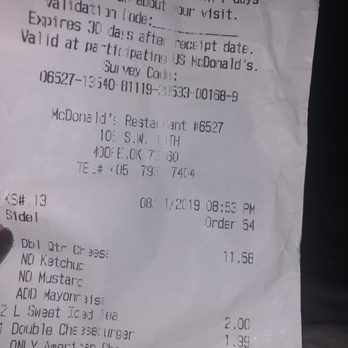 McDonald's - Receipt - Fast Food Near Me - Moore, Oklahoma McDonald's - Receipt - Fast Food Near Me - Moore, Oklahoma