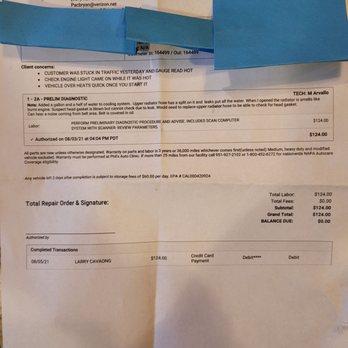 Phil's Auto Clinic - Receipt - Auto Repair Near Me - Hemet, California