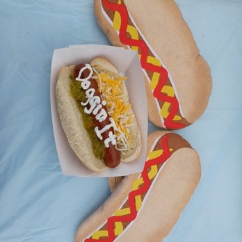 Doggin' It - wo hotdogs with cheese and mustard - Hot Dogs Near Me Doggin' It - wo hotdogs with cheese and mustard - Hot Dogs Near Me