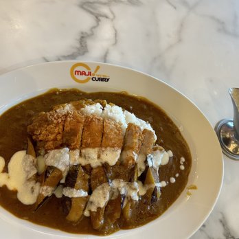 MAJI Curry - Favorite combo - katsu curry w/ cheese and side of eggplant - Japanese Curry Near Me - Irvine, California MAJI Curry - Favorite combo - katsu curry w/ cheese and side of eggplant - Japanese Curry Near Me - Irvine, California