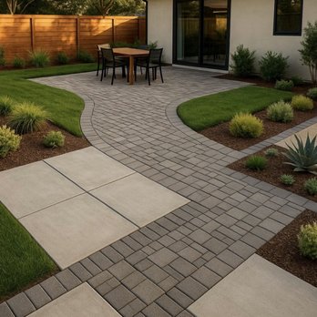 Ricard Garden - Patio de adoquines con tile y césped artificial - Landscaping Near Me - Santa Ana, California Ricard Garden - Patio de adoquines con tile y césped artificial - Landscaping Near Me - Santa Ana, California