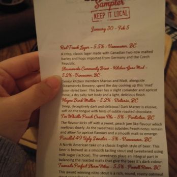 CRAFT - A list of the samplers. My favourite was the second one down! - Beer Bar Near Me - Vancouver, British Columbia CRAFT - A list of the samplers. My favourite was the second one down! - Beer Bar Near Me - Vancouver, British Columbia