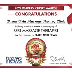 Buena Vista Massage Therapy Clinic - 2022 Voted the BEST Massage Clinic by the readers of The Peace Arch News.