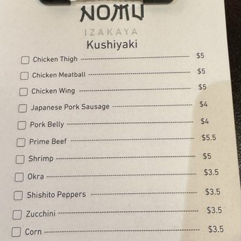 Nomu Izakaya - yakitori menu - Japanese Near Me - Jacksonville, Florida Nomu Izakaya - yakitori menu - Japanese Near Me - Jacksonville, Florida