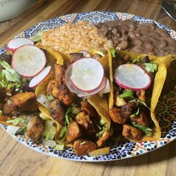 3 Taco Plate with Grilled Chicken and Al Pastor.