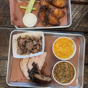Blue Oak BBQ - 3 meat combo with grits and beans - Barbeque Near Me - New Orleans, Louisiana Blue Oak BBQ - 3 meat combo with grits and beans - Barbeque Near Me - New Orleans, Louisiana