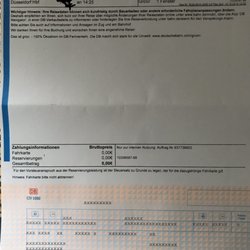 Fahrkarte nach erfolgter Umbuchung. Railroad ticket after rebooking.
