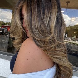 BlondBar - Soft and Warm Brunette, our "Subtle Dimension" look with a bouncy blowout!