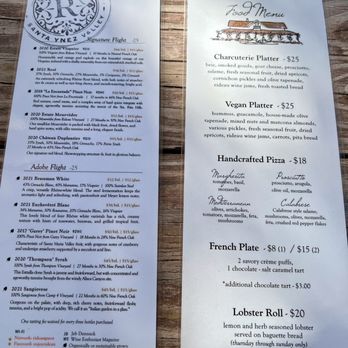 Rideau Vineyard - Drink and food menus 12/2023 - Wine Tasting Room Near Me - Solvang, California