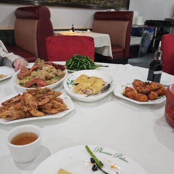 Phoenix Palace - Lobster, house chicken,  pea pod leaves,  orange chicken,  salt and pepper shrimp and rice. - Dim Sum Near Me - Chandler, Arizona
