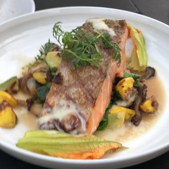 The Lark - Trout! It looks and taste kind of like salmon. But the sauce is sooo good - New American Near Me - Santa Barbara, California