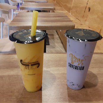 Sovereign - Mango & banana smoothie & taro milk tea with brown sugar boba. - Poke Near Me - Plantation, Florida Sovereign - Mango & banana smoothie & taro milk tea with brown sugar boba. - Poke Near Me - Plantation, Florida