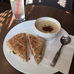 Moca Loca Café Lounge - Brie and pickled vegetables panini and potato soup with  bacon