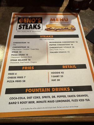 Menu photo 1 Geno's Steaks Philadelphia, PA Menu photo 1 Geno's Steaks Philadelphia, PA