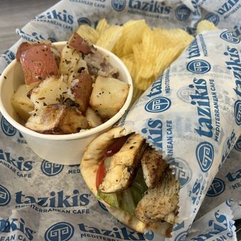 Taziki's Mediterranean Cafe - Grilled Chicken Gyro with Roasted Potatoes - Mediterranean Near Me - Rogers, Arkansas Taziki's Mediterranean Cafe - Grilled Chicken Gyro with Roasted Potatoes - Mediterranean Near Me - Rogers, Arkansas