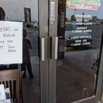 Sun Garden Chinese Bistro - a sign on the door of a restaurant - Chinese Near Me - El Paso, Texas